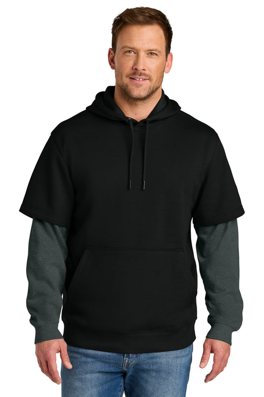 Front View of Blk/CharHt CornerStone Tough Fleece Layered Hoodie CSF632 - XS