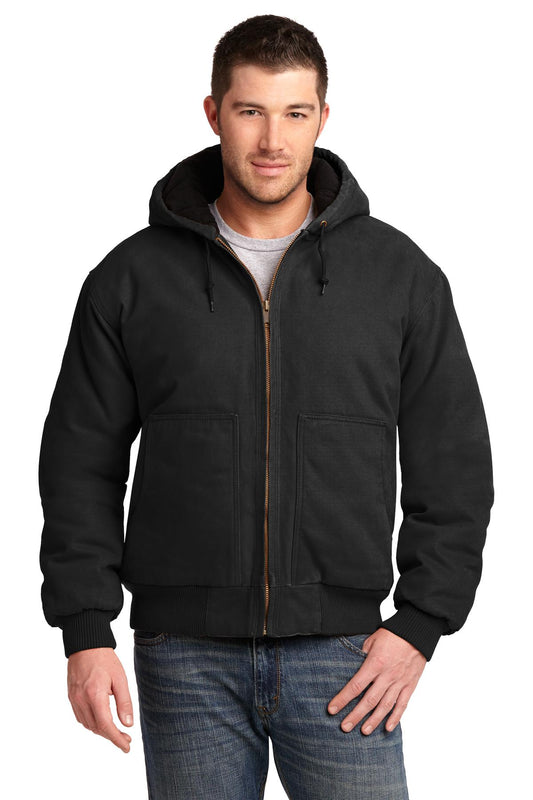 Front View of Black CornerStone Washed Duck Cloth Insulated Hooded Work Jacket. CSJ41 - XS
