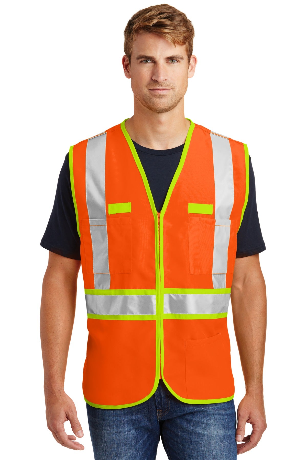 Front View of Safety Orange CornerStone - ANSI 107 Class 2 Dual-Color Safety Vest. CSV407 - S