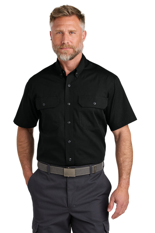 Front View of Black CornerStone Short Sleeve Select Ripstop Shirt CSW175 - XS