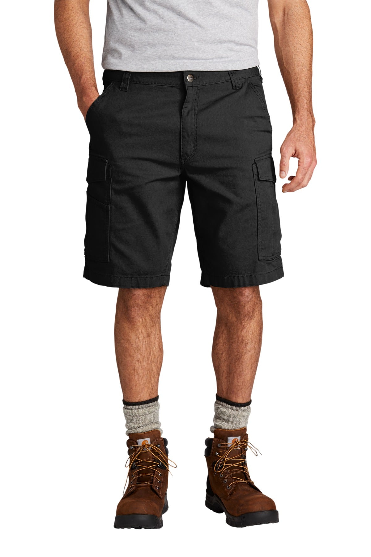 Front View of Black Carhartt Rugged Flex Rigby Cargo Short CT103542 - W33