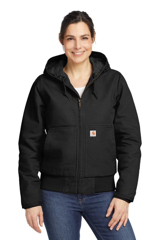 Front View of Black Carhartt Women's Washed Duck Active Jac. CT104053 - XS
