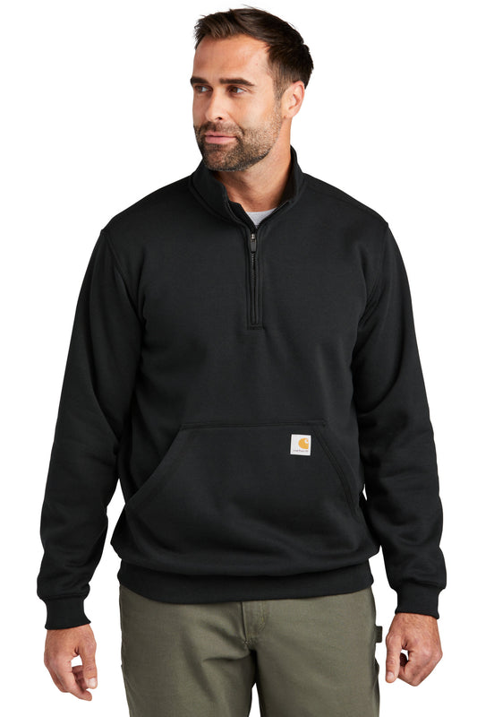 Front View of Black Carhartt Midweight 1/4-Zip Mock Neck Sweatshirt CT105294 - S