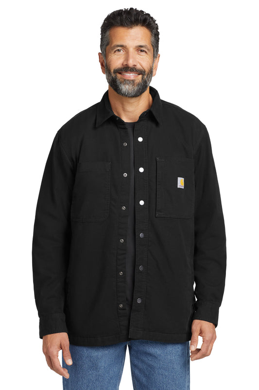 Front View of Black Carhartt Rugged Flex Fleece-Lined Shirt Jac CT105532 - S