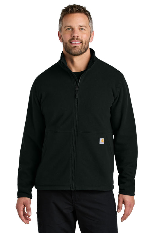 Front View of Black Carhartt Textured Full-Zip Fleece Jacket CT106416 - S