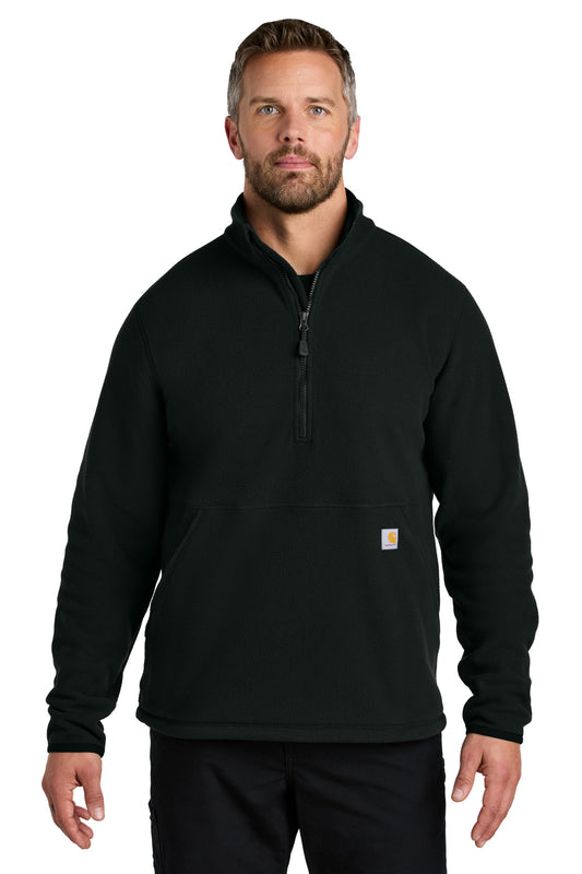 Front View of Black Carhartt Textured 1/2-Zip Fleece Jacket CT106417 - S