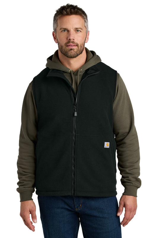 Front View of Black Carhartt Textured Fleece Vest CT106418 - S