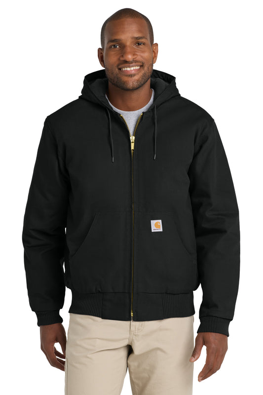 Front View of Black Carhartt Quilted-Flanne-Lined Duck Active Jac. CT106677 - S