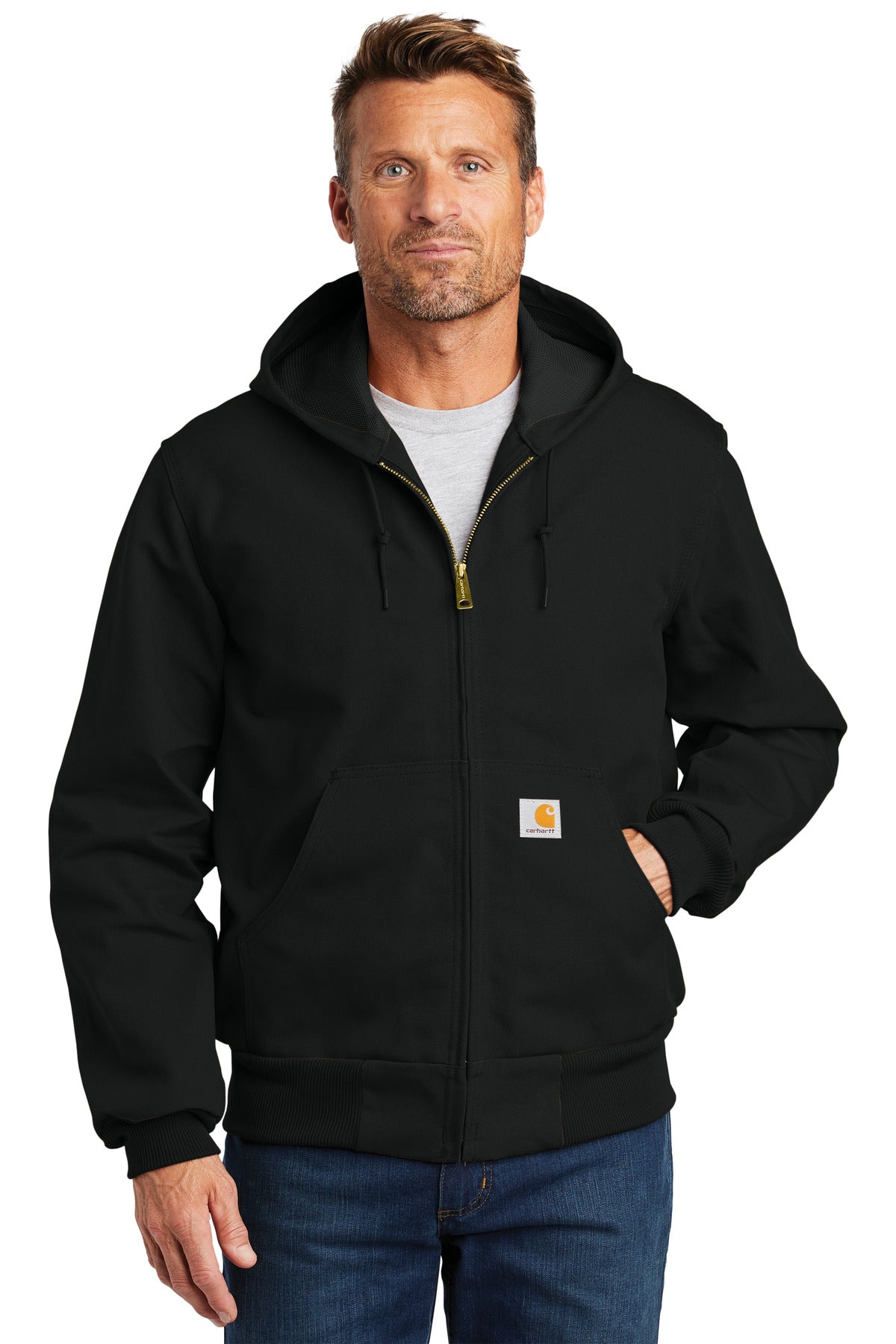 Front View of Black Carhartt Thermal-Lined Duck Active Jac. CT106678 - S