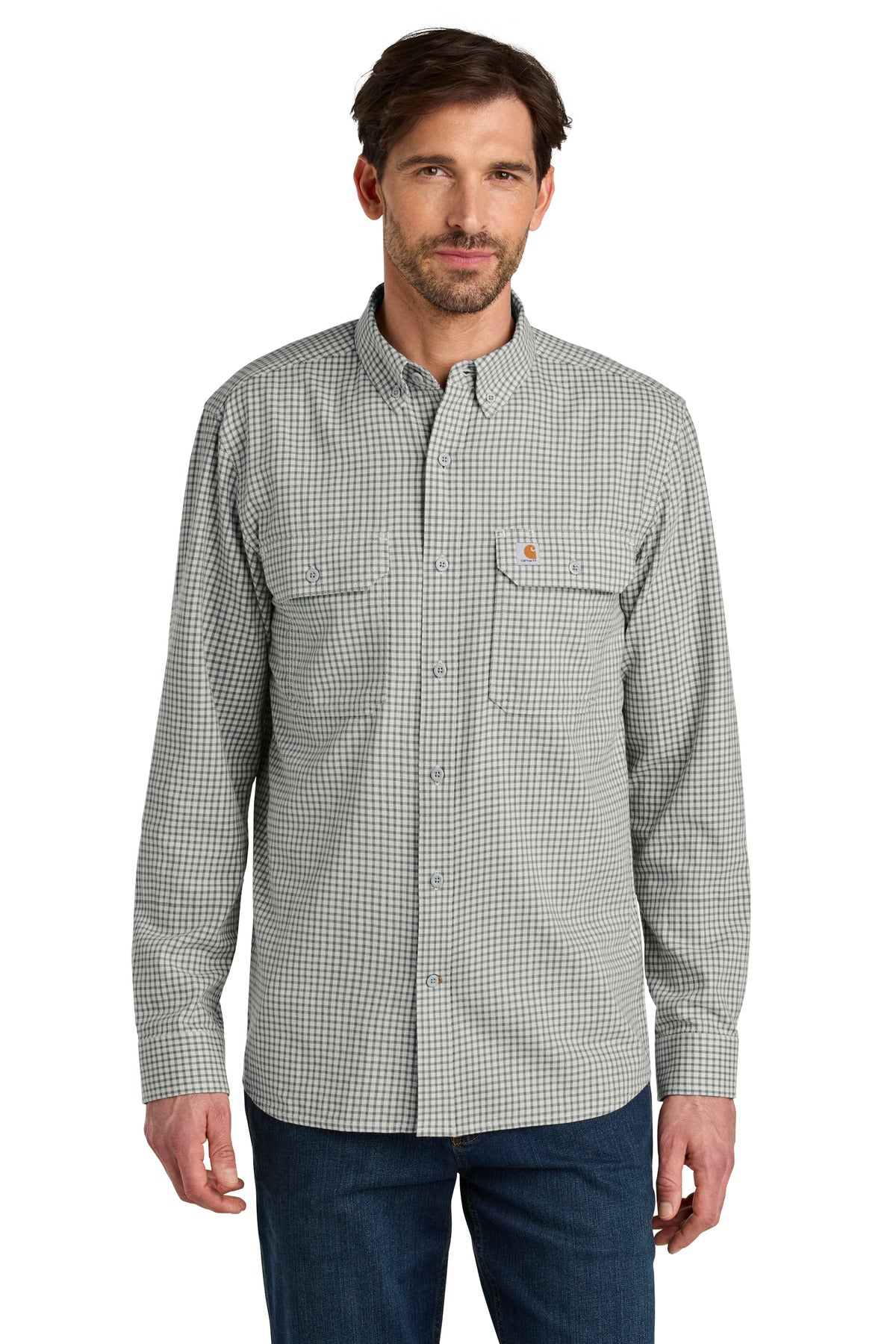 Front View of ChckStMalt Carhartt Rugged Flex Plaid Long Sleeve Shirt CT107109 - S