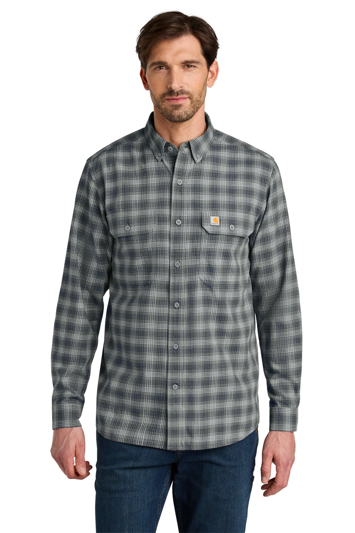 SanMar CT107109_plaidsteelnavy_model_front.jpg