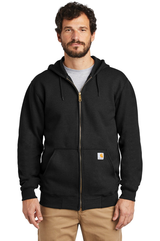 Front View of Black Carhartt Midweight Hooded Zip-Front Sweatshirt. CTK122 - S