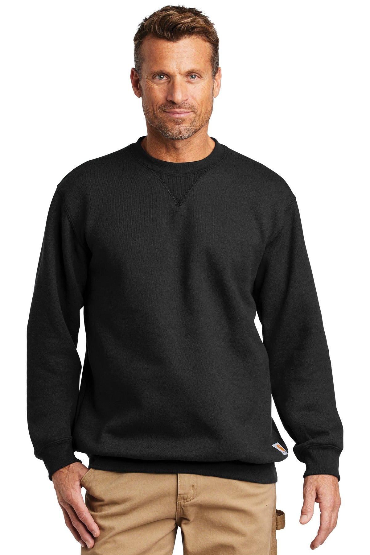 Front View of Black Carhartt Midweight Crewneck Sweatshirt. CTK124 - S
