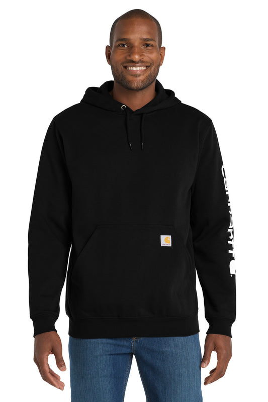 Front View of Black Carhartt Midweight Hooded Logo Sweatshirt CTK288 - S