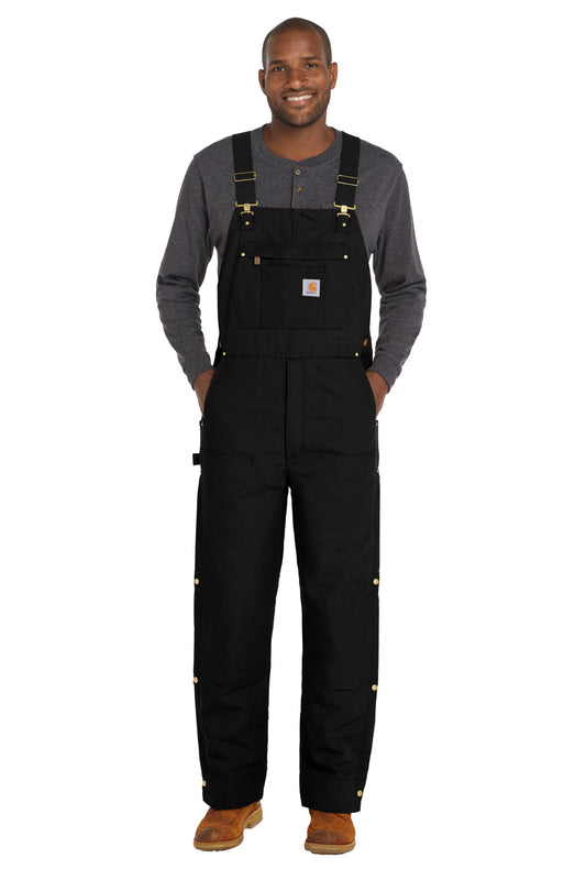 Front View of Black Carhartt Tall Firm Duck Insulated Bib Overalls CTT106672 - 2XLT