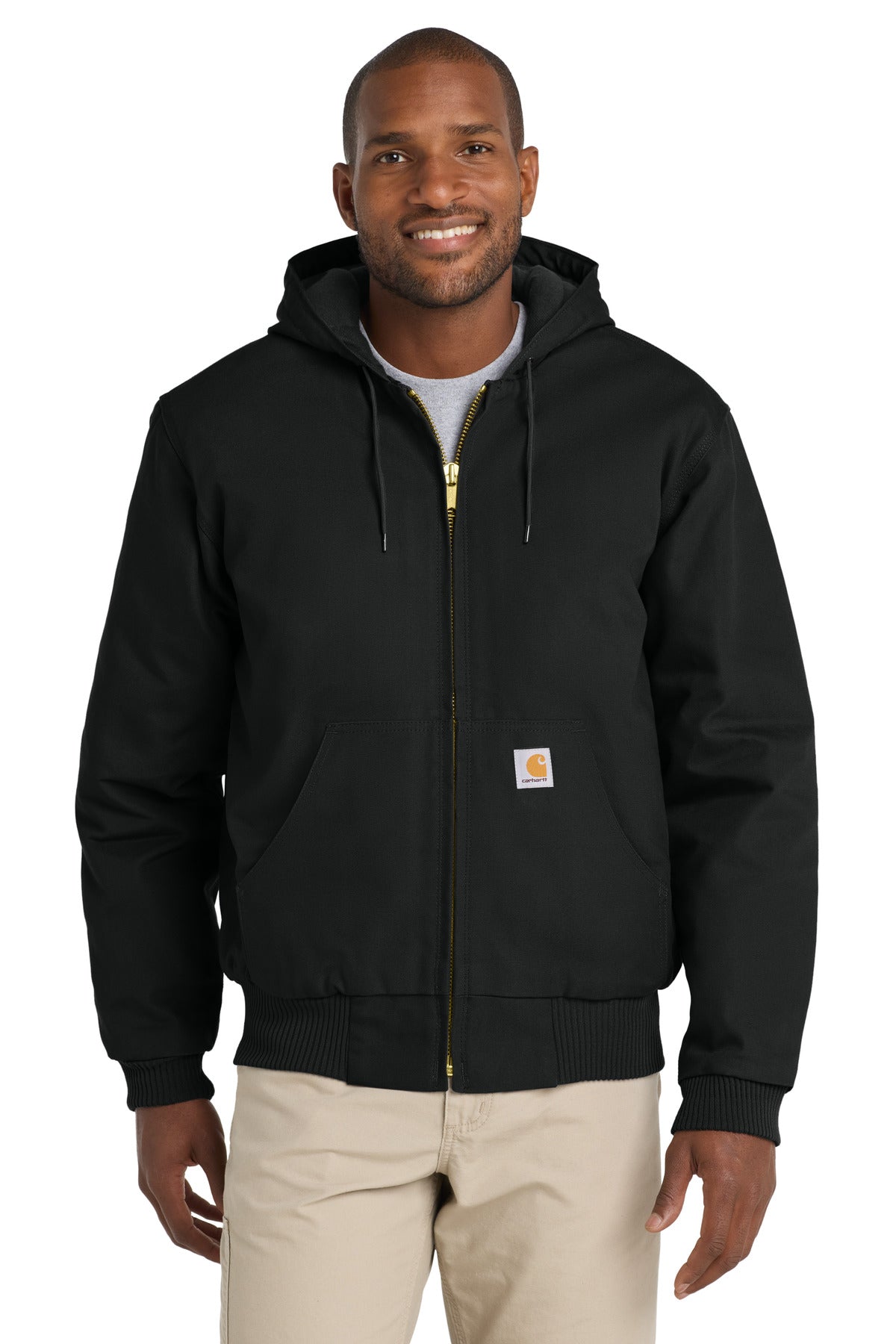 Front View of Black Carhartt Tall Quilted-Flannel-Lined Duck Active Jac. CTT106677 - 4XLT