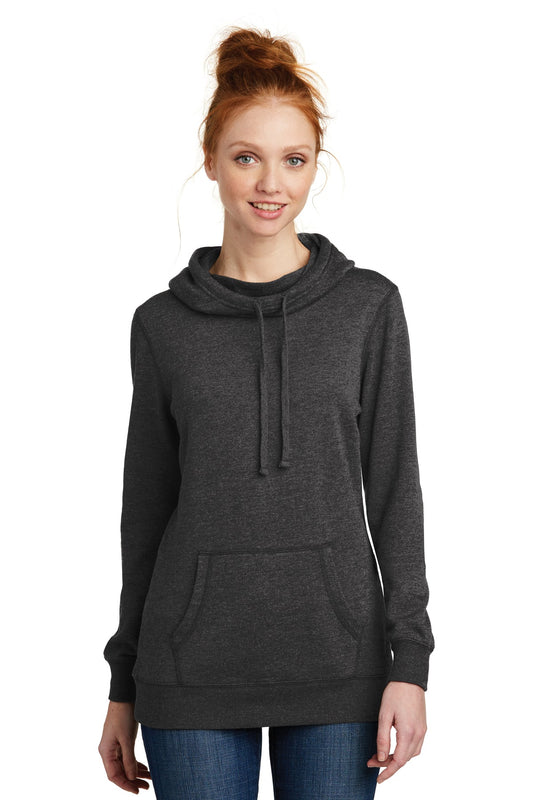 Front View of Hthrd Black District Women's Lightweight Fleece Hoodie. DM493 - S