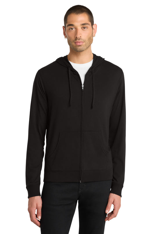 Front View of Black District Jersey Full-Zip Hoodie. DT1100 - XS