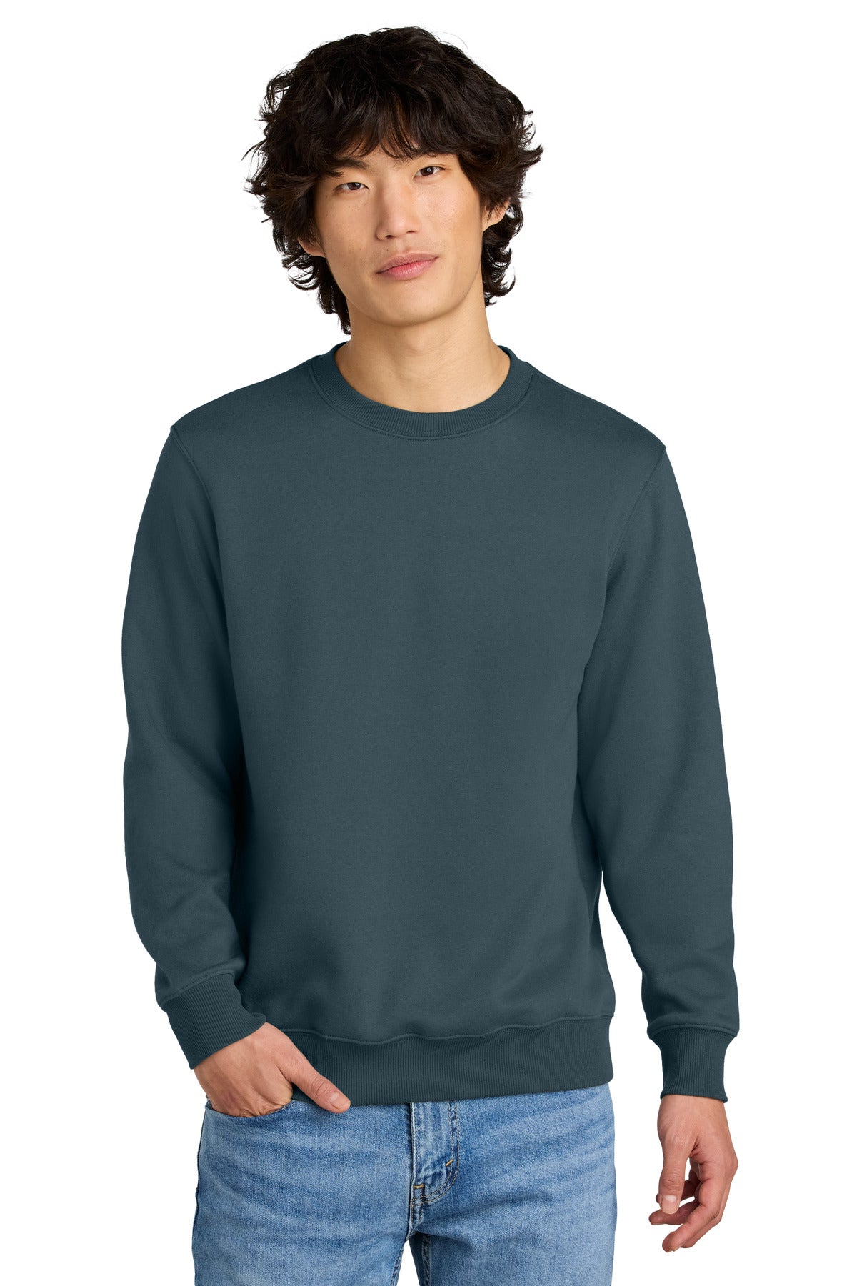 Front View of DeepStlBlu District Perfect Weight Fleece Crew DT1106 - XS