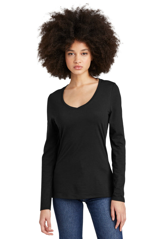 Front View of Black District Women's Perfect Tri Long Sleeve V-Neck Tee DT135 - L