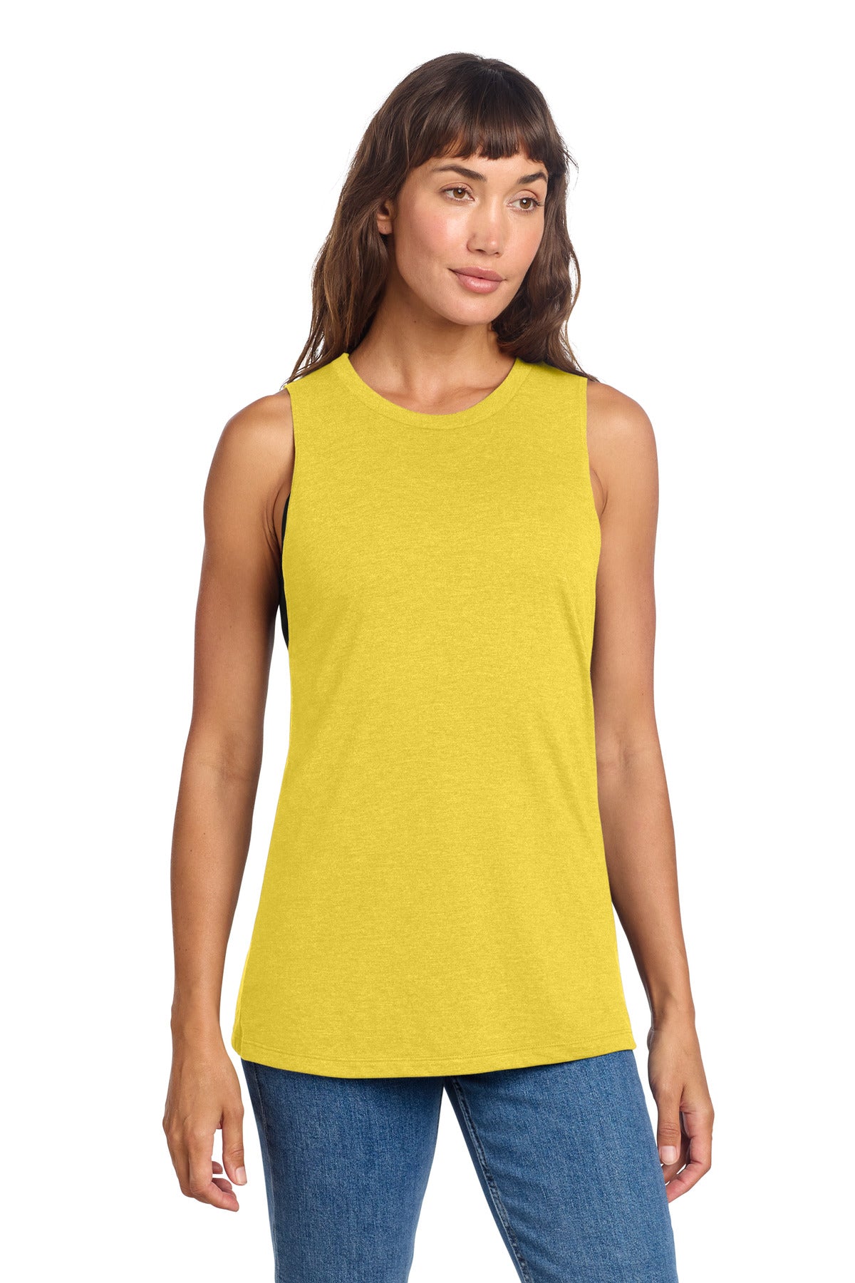 SanMar DT153_ochreyellowheather_model_front.jpg