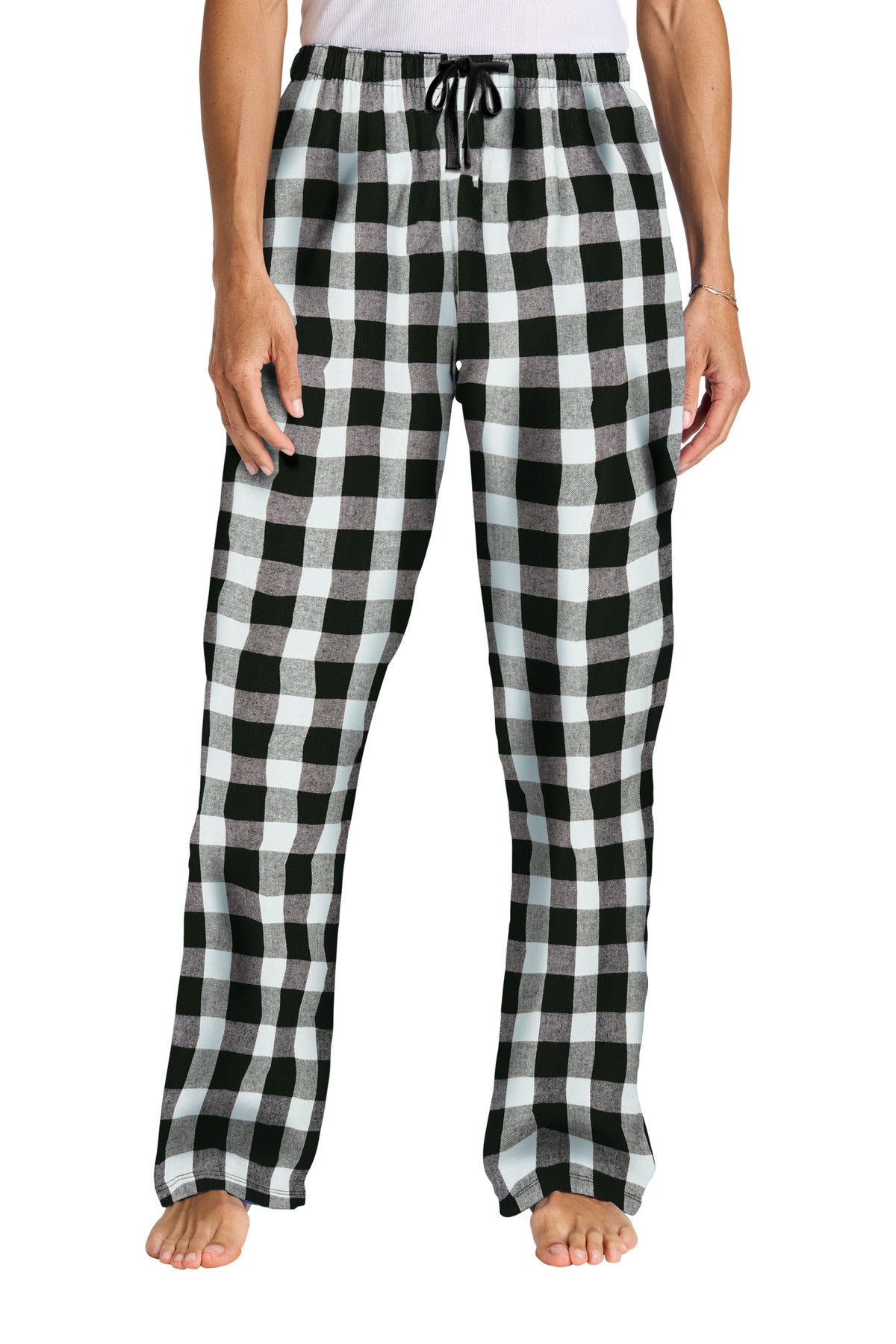 Front View of Bk/WBfflCk District Women's Flannel Plaid Pant. DT2800 - M