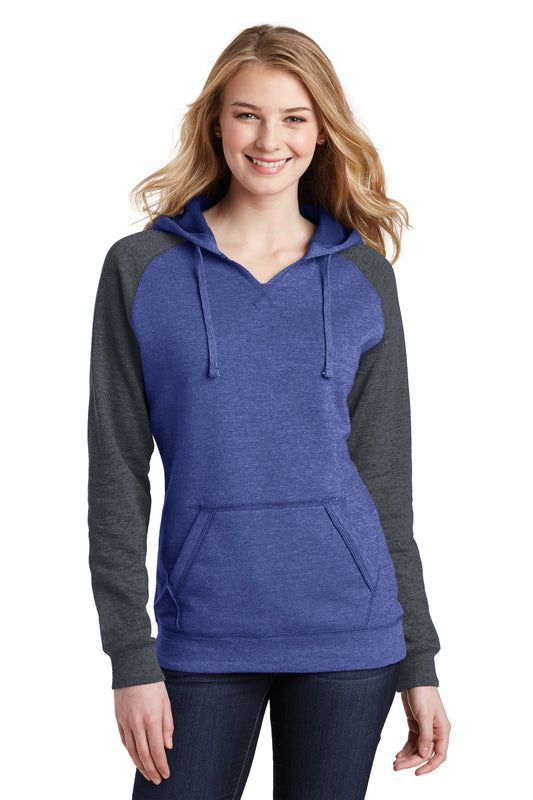 Front View of H Dp Roy/H Cha District Women's Lightweight Fleece Raglan Hoodie. DT296 - S