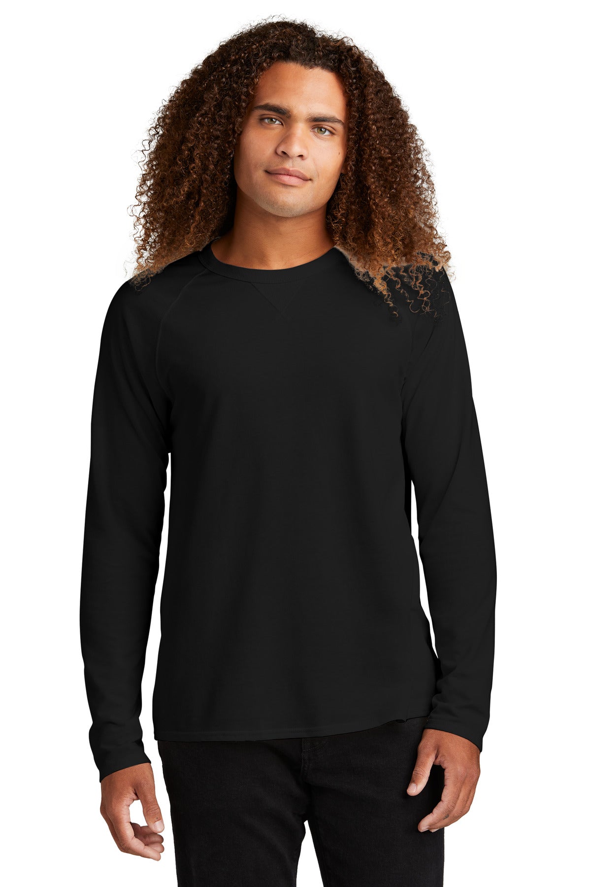 Front View of Black District Featherweight French Terry Long Sleeve Crewneck DT572 - XS
