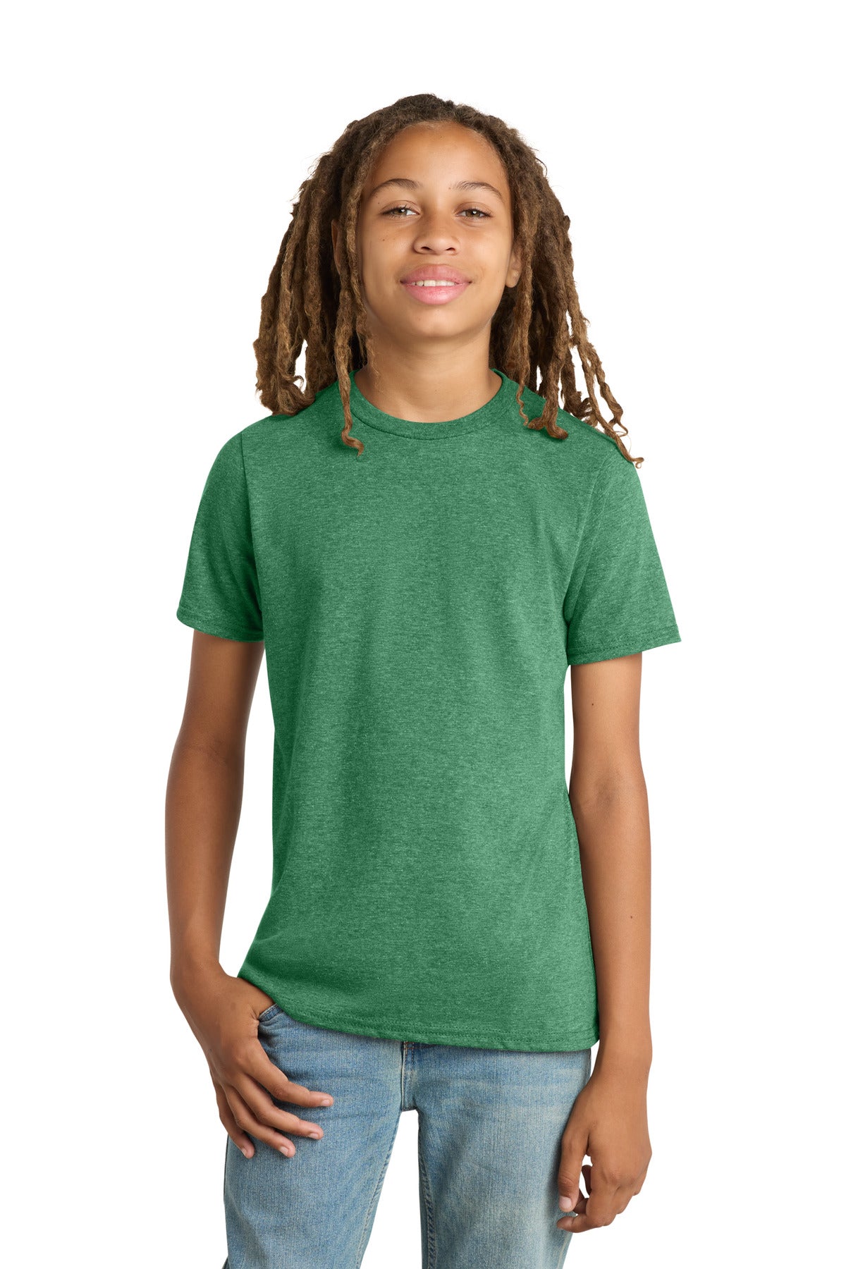 SanMar DT6000Y_heatheredkellygreen_model_front.jpg