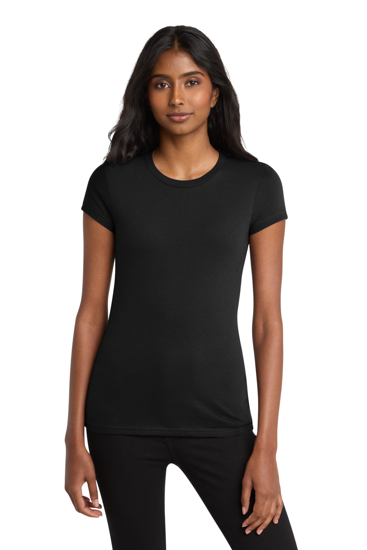 Front View of Black District Women's Fitted Very Important Tee . DT6001 - XL