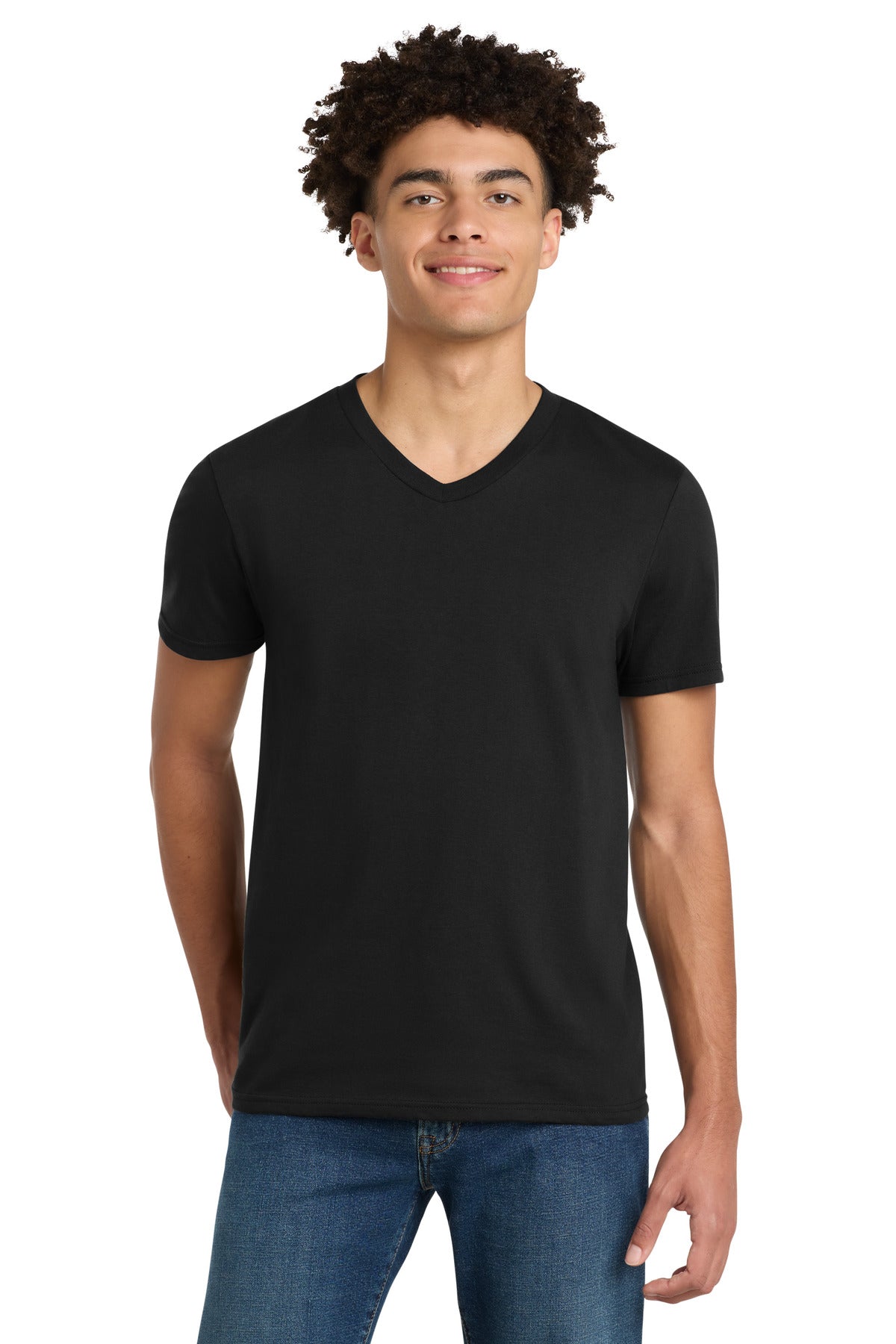 Front View of Black District Very Important Tee V-Neck. DT6500 - XS
