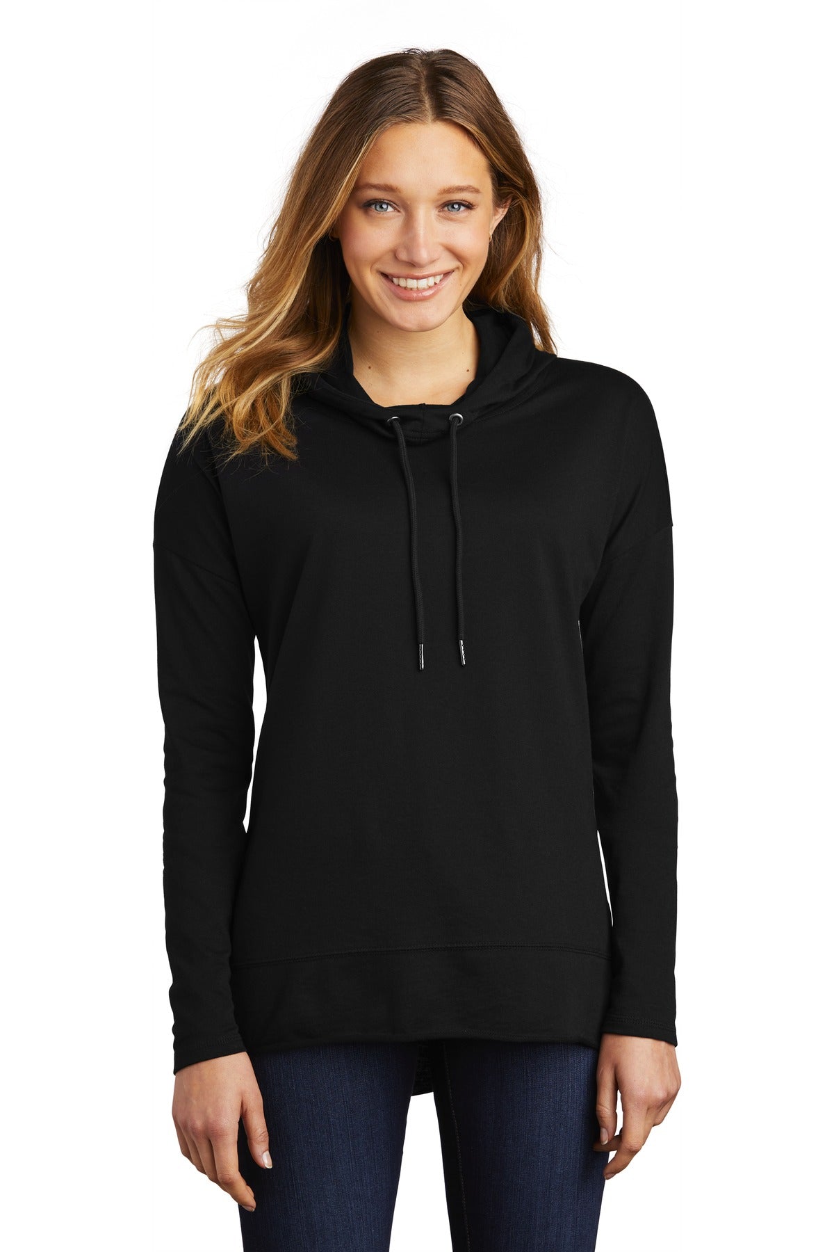 Front View of Black District Women's Featherweight French Terry Hoodie DT671 - XS