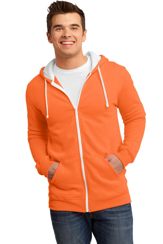 Front View of Neon Orange District The Concert Fleece Full-Zip Hoodie. DT800 - XS