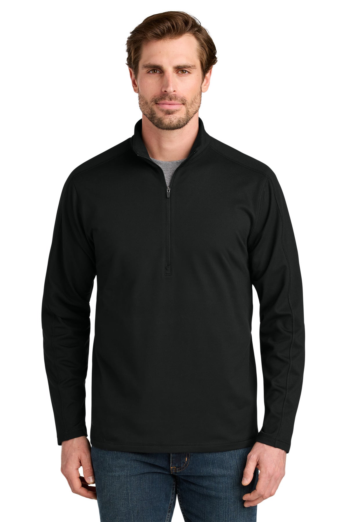 Front View of DeepBlack Eddie Bauer Adventurer 1/4-Zip EB120 - XS