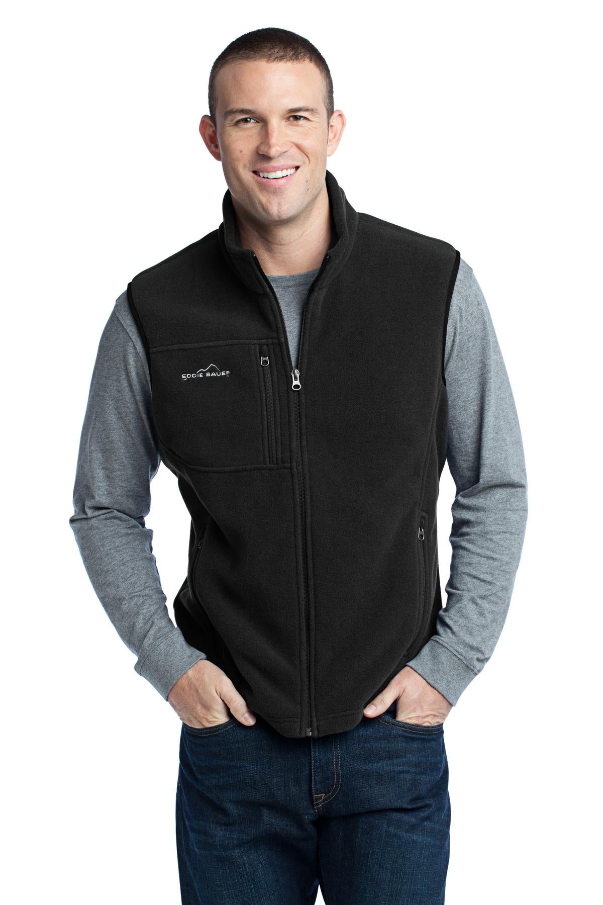 Front View of Black Eddie Bauer - Fleece Vest. EB204 - XS