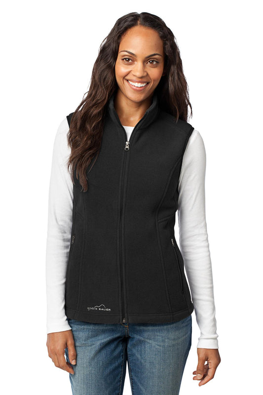 Front View of Black Eddie Bauer - Women's Fleece Vest. EB205 - XS