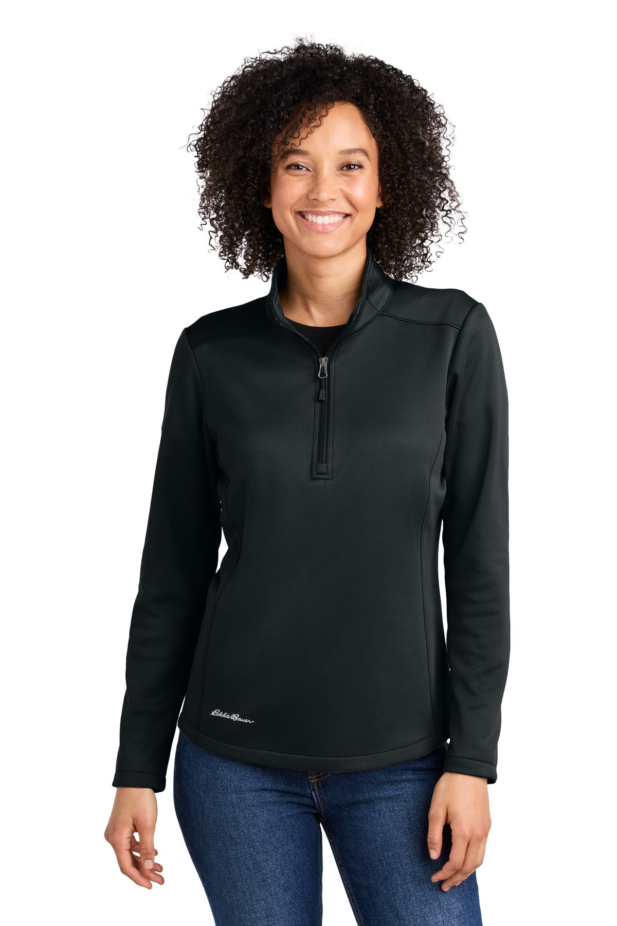 Front View of Black Eddie Bauer Women's Smooth Mid Layer Fleece 1/2-Zip EB2370 - XS