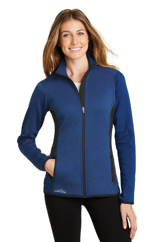 Front View of Blue Heather Eddie Bauer Women's Full-Zip Heather Stretch Fleece Jacket. EB239 - XS