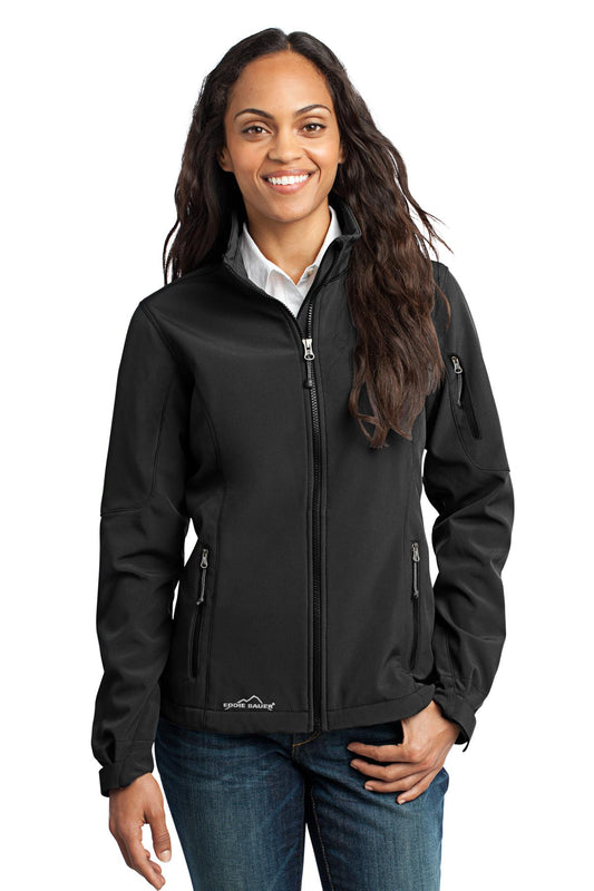 Front View of Black Eddie Bauer Women's Soft Shell Jacket. EB531 - XS