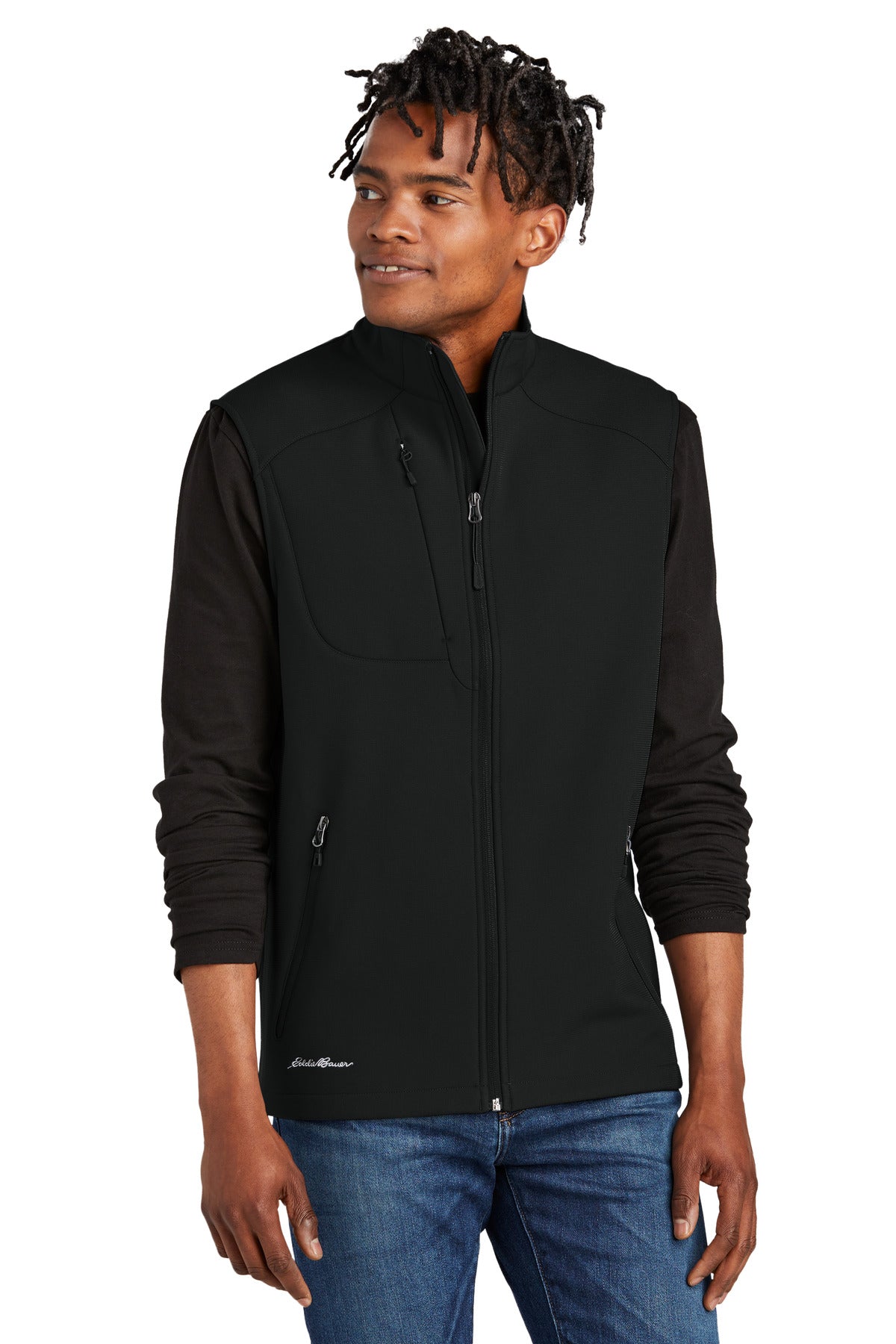 Front View of DeepBlack Eddie Bauer Stretch Soft Shell Vest EB546 - XS