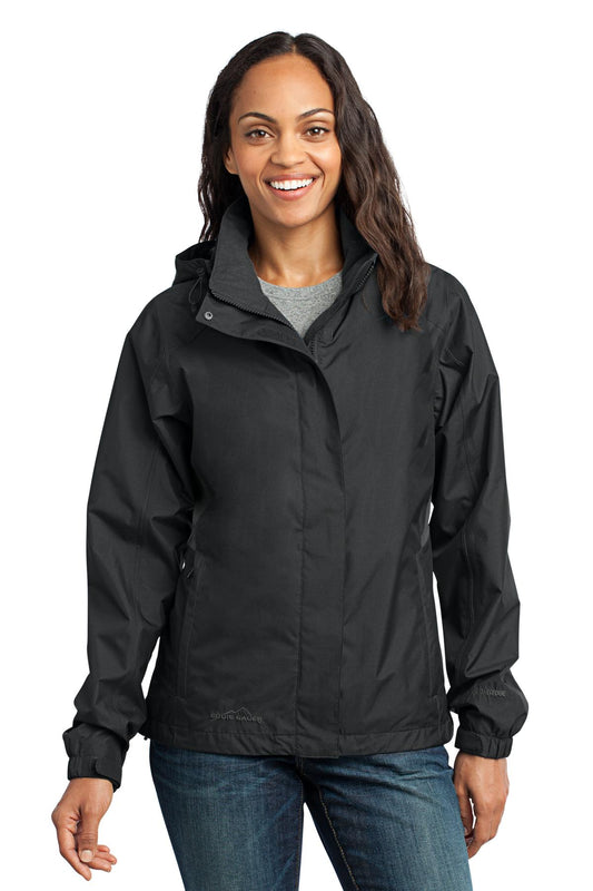 Front View of Black Eddie Bauer Women's Rain Jacket. EB551 - XS
