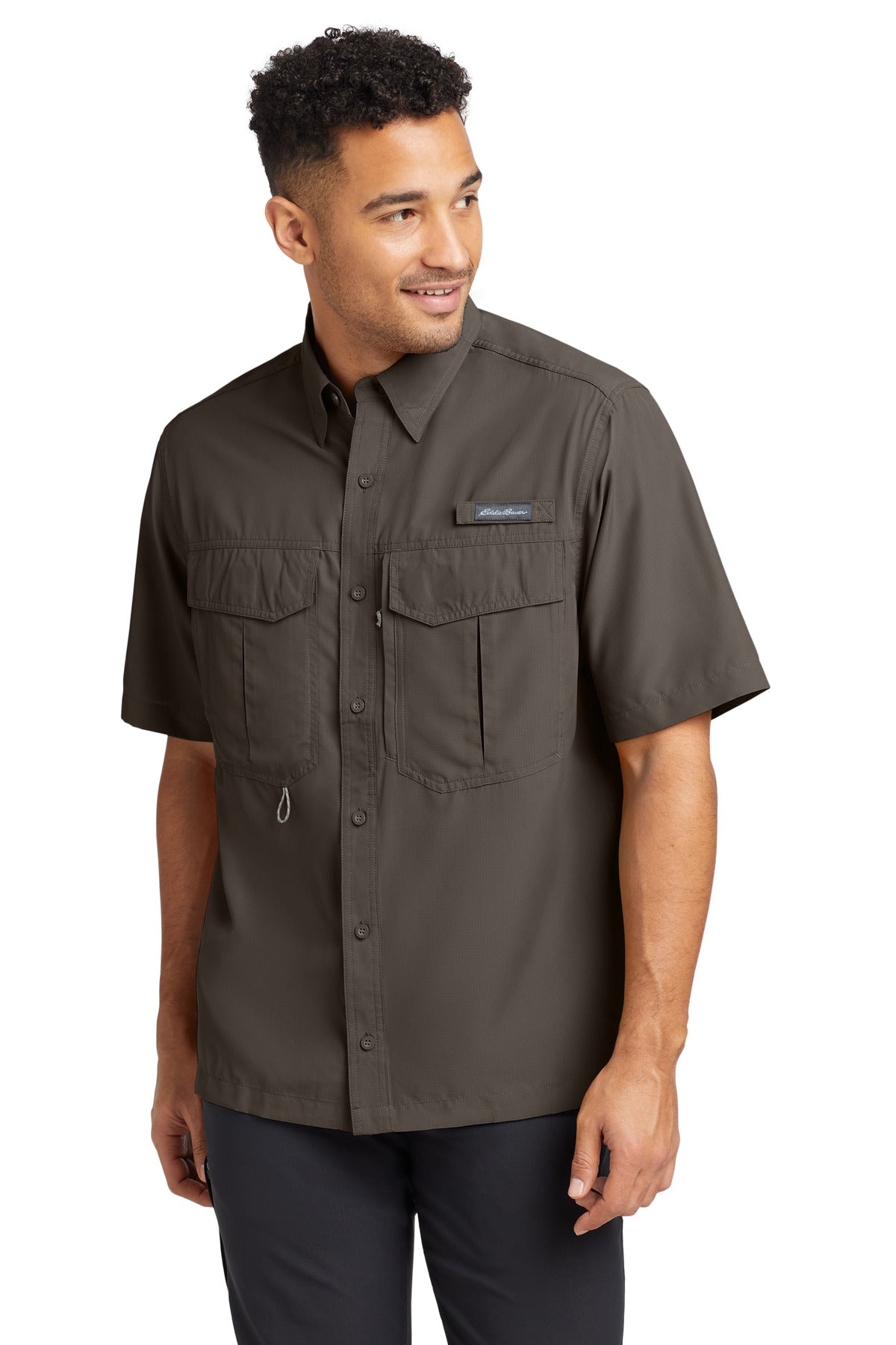 Front View of Boulder Eddie Bauer Short Sleeve Performance Fishing Shirt EB602 - XS