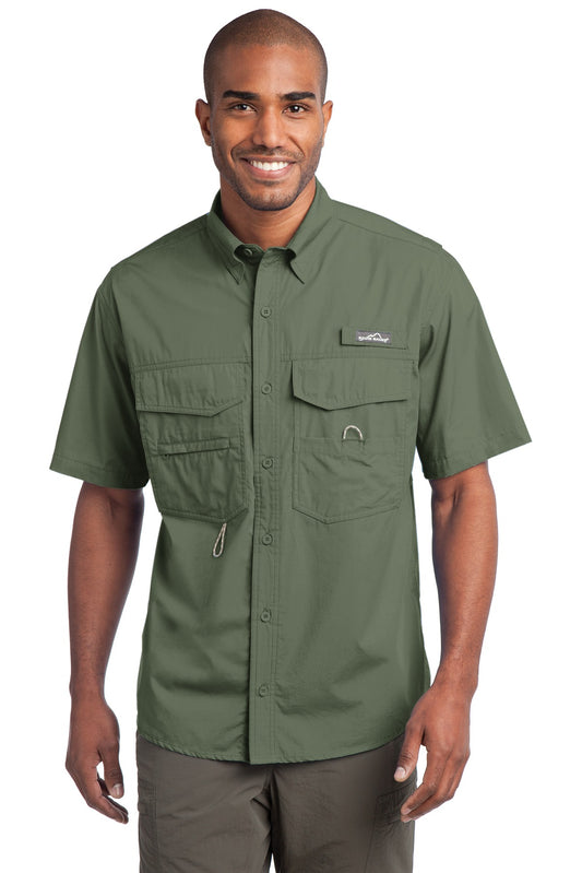 Front View of Seagrass Green Eddie Bauer - Short Sleeve Fishing Shirt. EB608 - XS