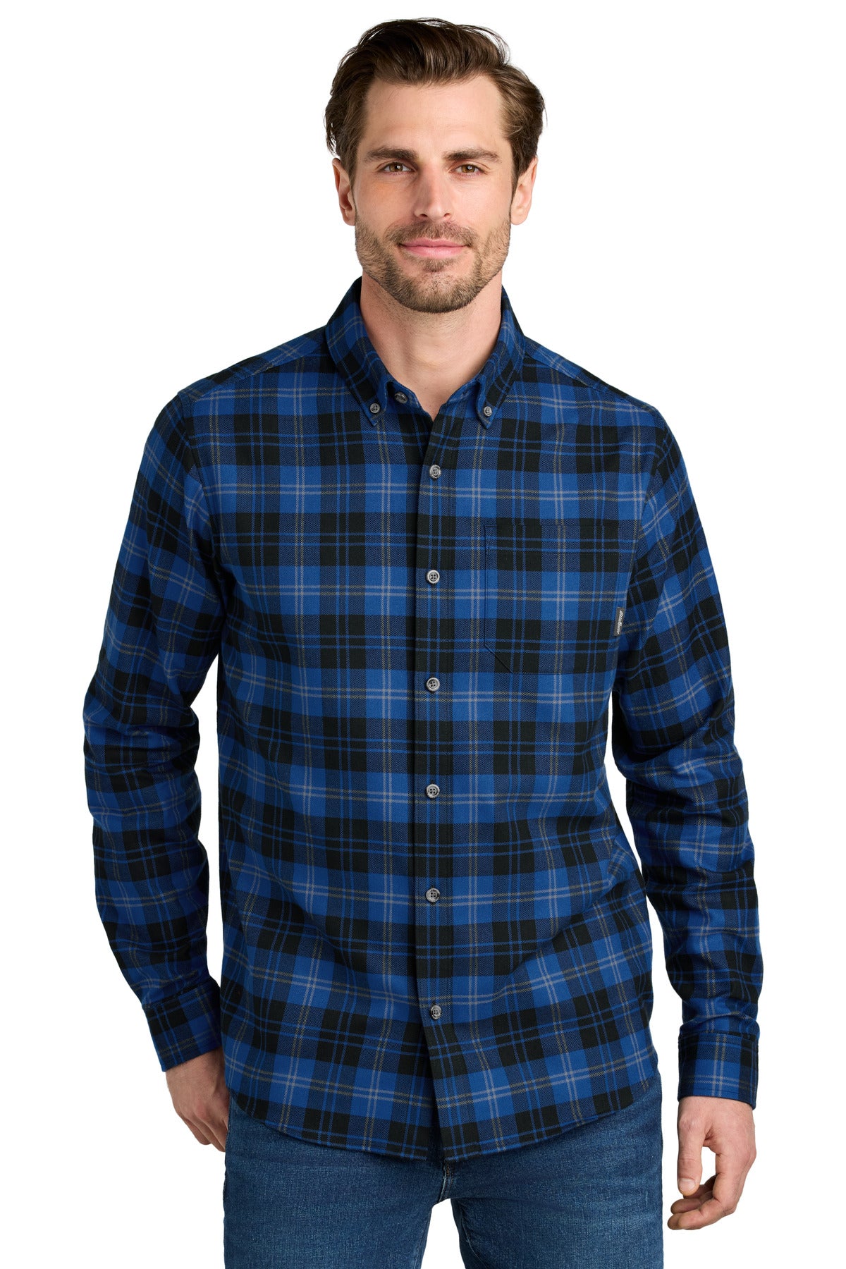 Front View of CobltTartn Eddie Bauer Long Sleeve Favorite Flannel Plaid Shirt EB610 - XS