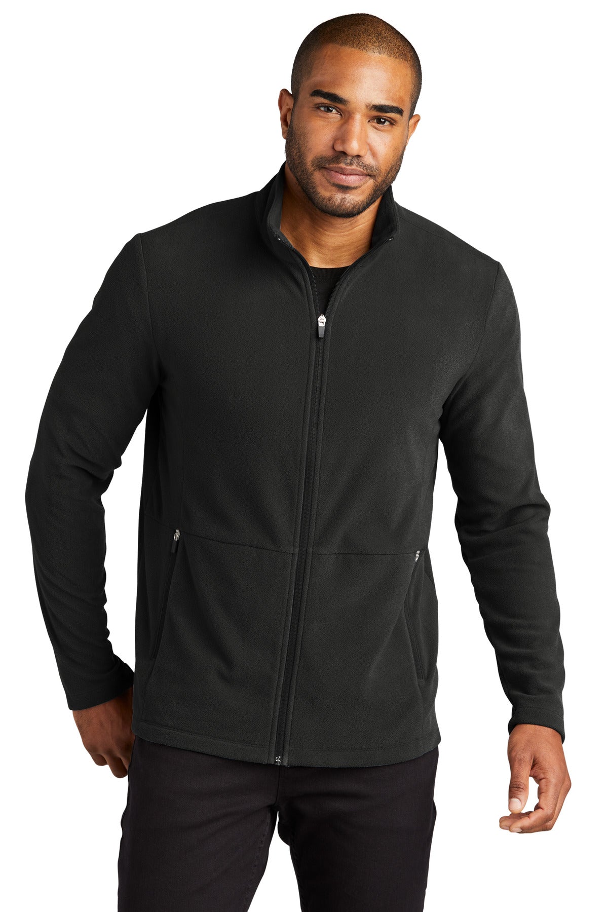 Front View of Black Port Authority Accord Microfleece Jacket F151 - XS