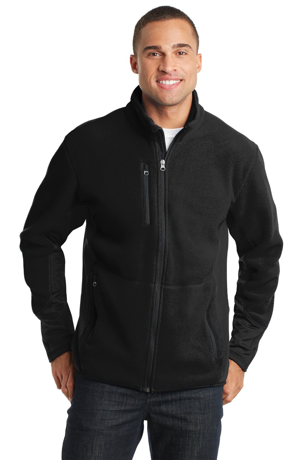 Front View of Black/Black Port Authority R-Tek Pro Fleece Full-Zip Jacket. F227 - XS