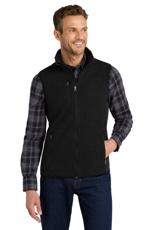 Front View of Black/Black Port Authority R-Tek Pro Fleece Full-Zip Vest. F228 - XS