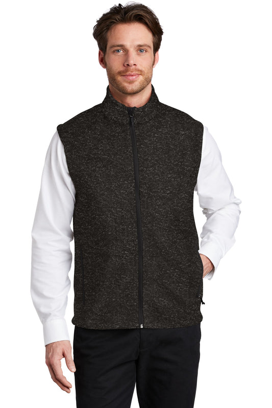 Front View of Black Heather Port Authority Sweater Fleece Vest F236 - XS