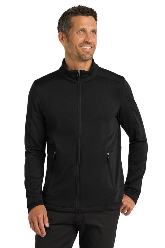 Front View of Deep Black Port Authority Grid Fleece Jacket. F239 - XS