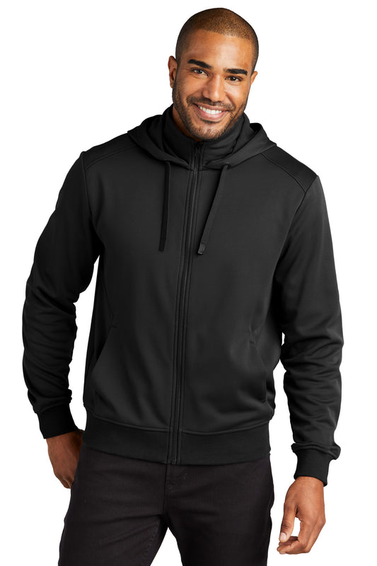 Front View of DeepBlack Port Authority Smooth Fleece Hooded Jacket F814 - XS
